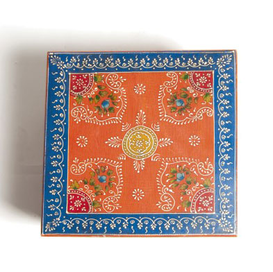 Teetisch 'Bajot' mit Mehndi-Malerei, orange-blau, L 40 cm, B 40 cm, H 22 cm von fischer's lagerhaus