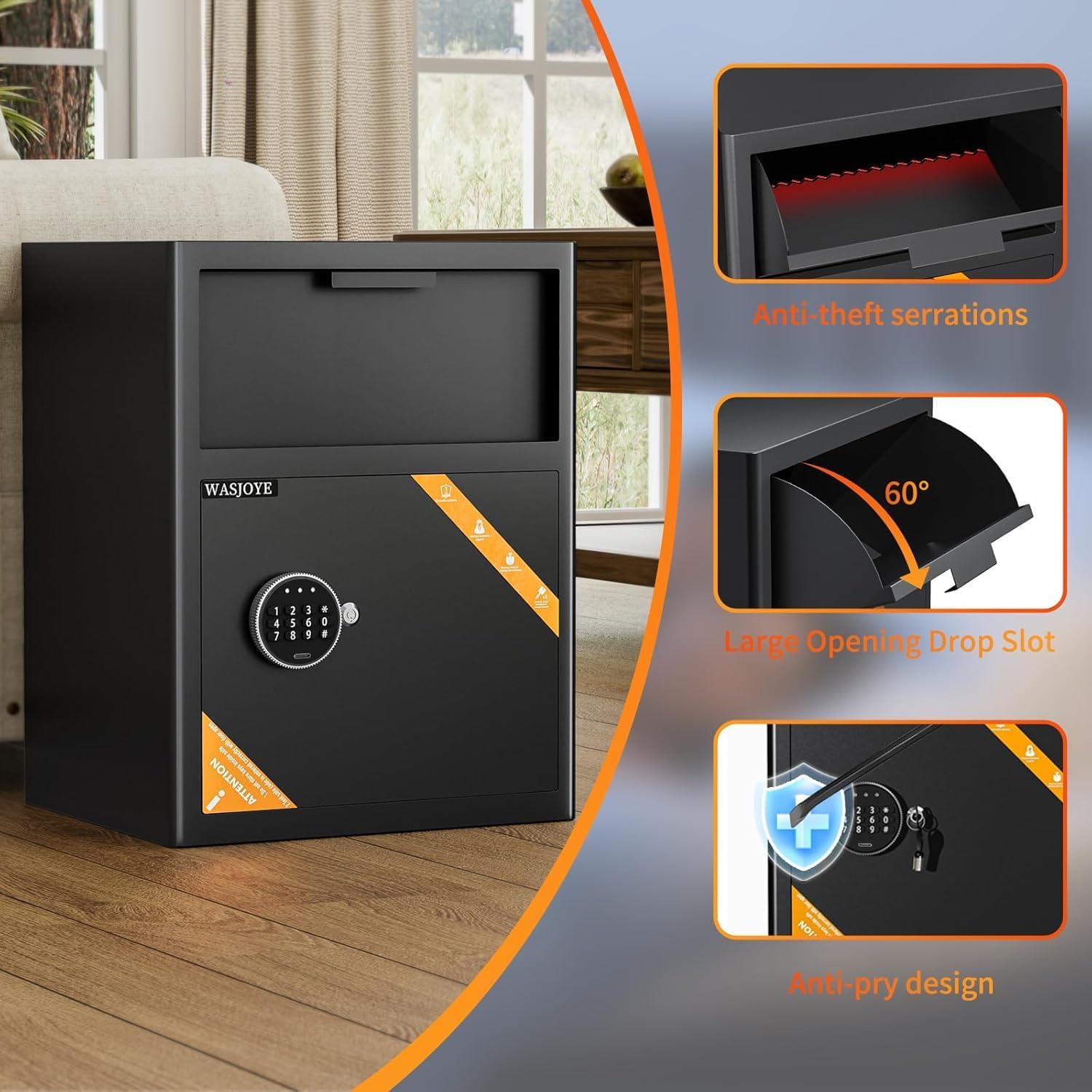 70L Einwurftresor | Deposittresor | Tresor mit Einwurfschlitz | Briefkasten Safe | Depository Safes | Deposit Safe mit Drop-Slot | Codeschloss und Schlüsseln, 52*40*35cm,für Bargeld, Büro, Zuhause