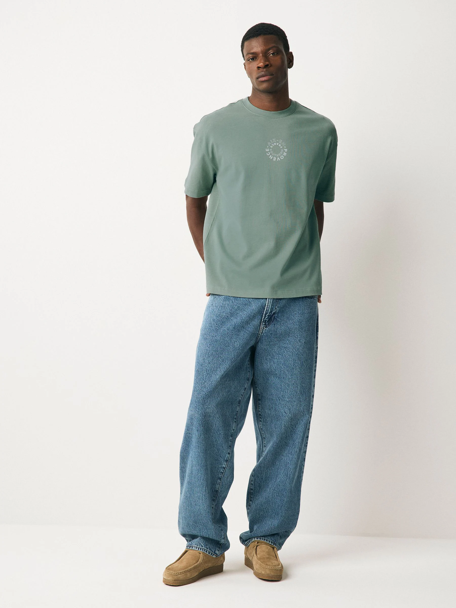Wit/groen/neutraal - Relaxt dik T-shirt met grafische print