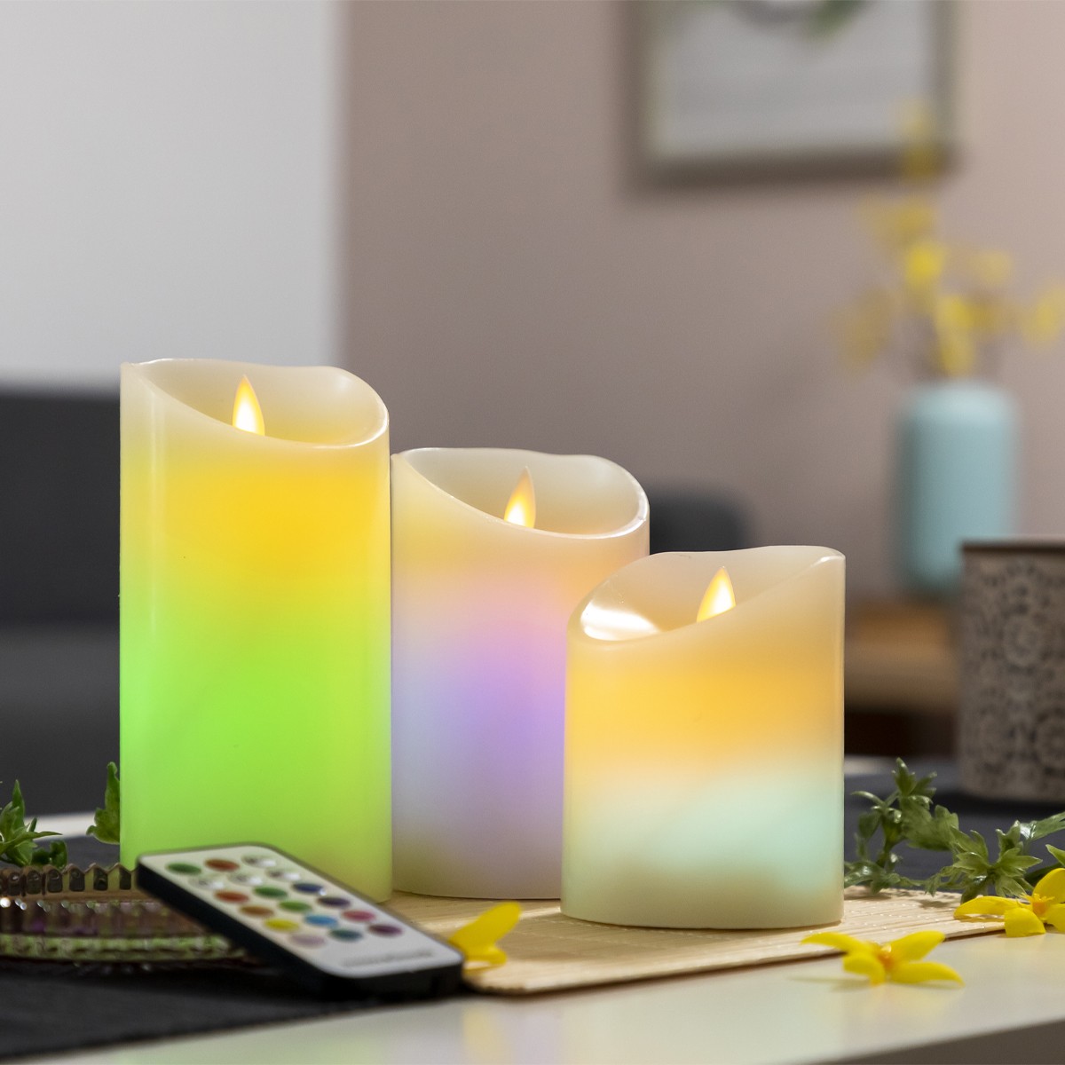 Bougies LED multicolores - Effet Flamme - 3 Unités