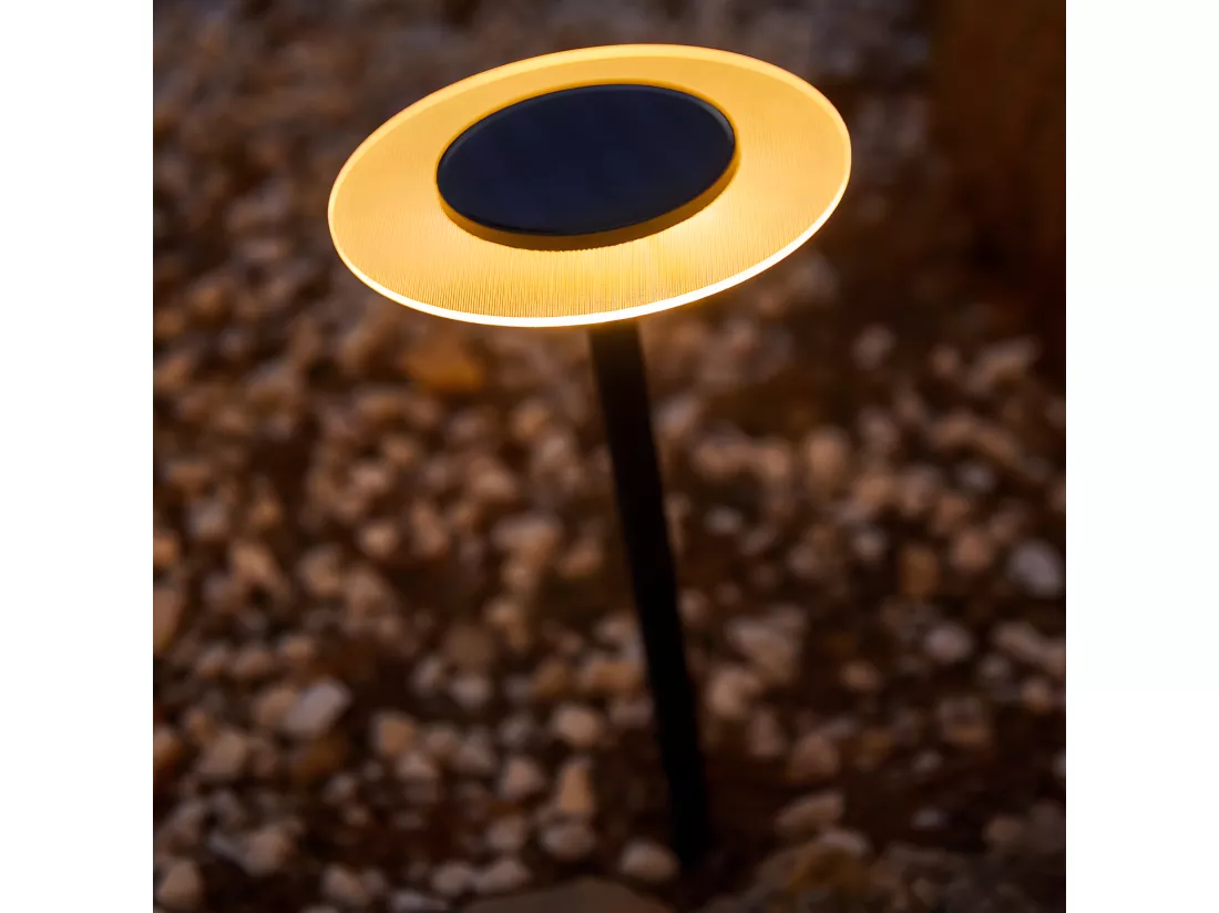2 balises solaires à piquer UFO Noir Acier H35cm