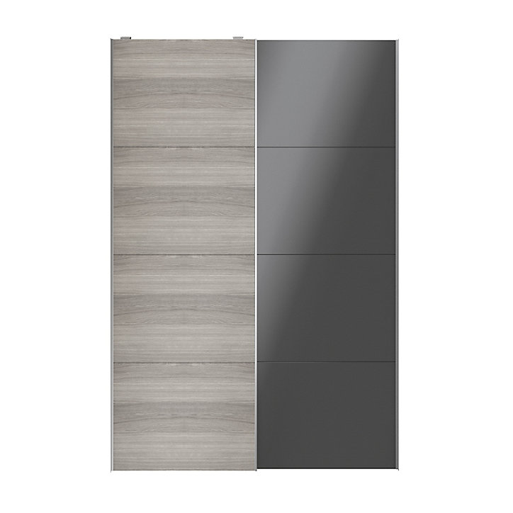 Portes de placard coulissantes 2 vantaux panneaux anthracite brillants et effet chêne grisé GoodHome Atomia H. 225 x L. 150 x ép. 5,5 cm