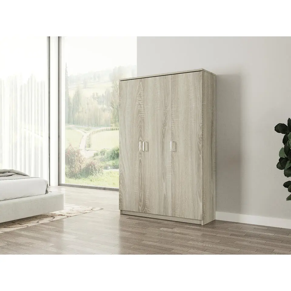 Interiax Opbergkast - Kledingkast 'Amelie' - Sonoma Eik - 3 Deurs - 180x120x40cm