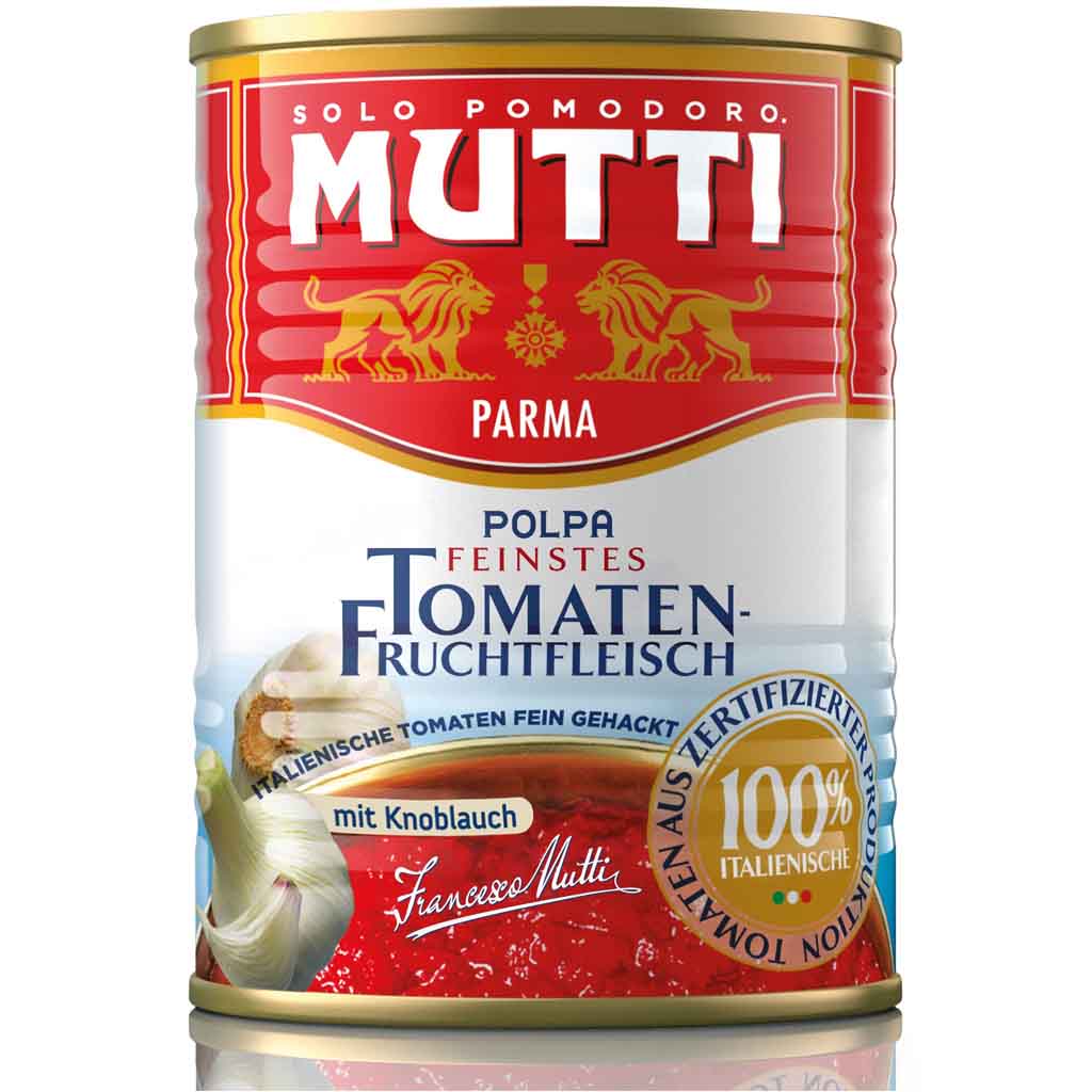 MUTTI Parma Feinstes Tomatenfruchtfleisch gehackt mit Knoblauch 400g MHD:1.2.27