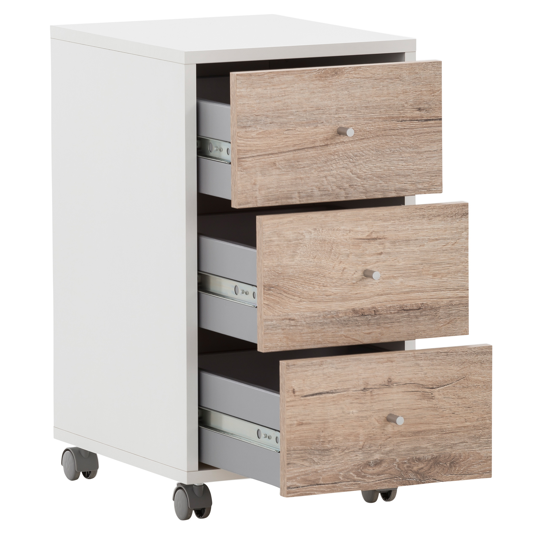 Rollcontainer - Wildeiche - weiß - 3 Schubladen