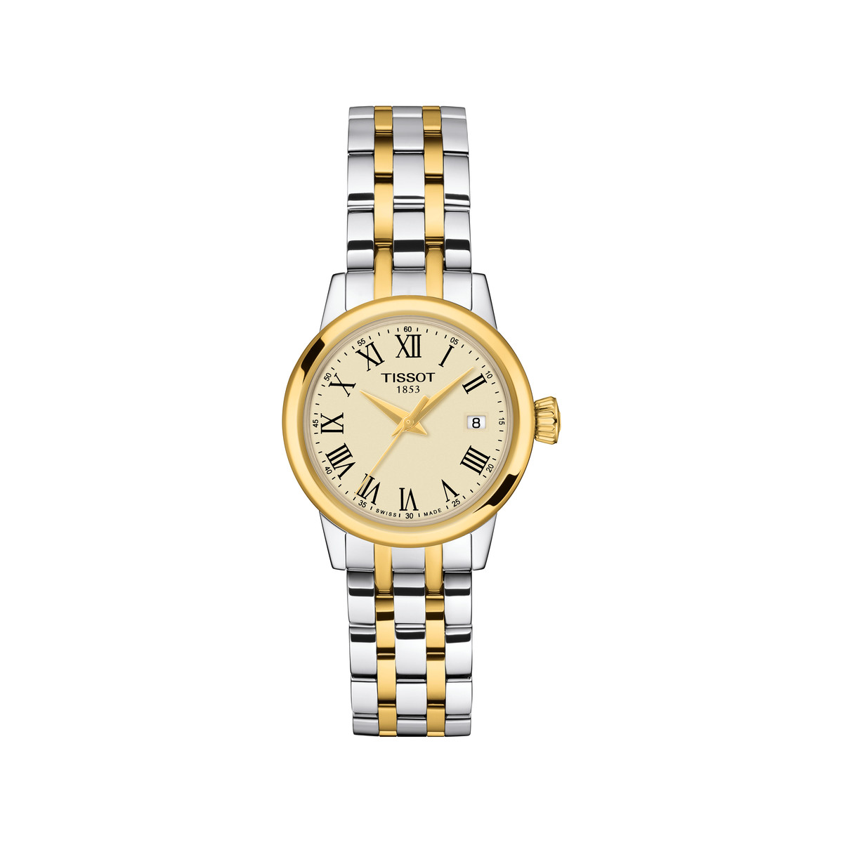 Montre TISSOT T-classic femme bracelet acier inoxydable bicolore jaune