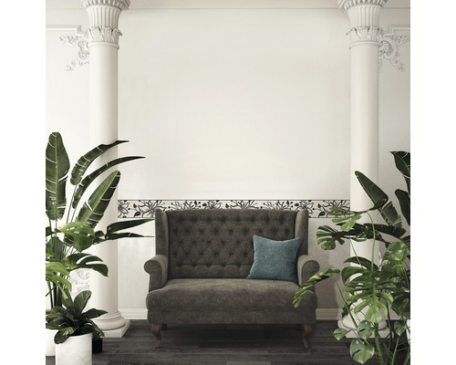 Zelfklevende rand 3466-29, bloem, zwart-wit met glitter, 5 m x 13 cm