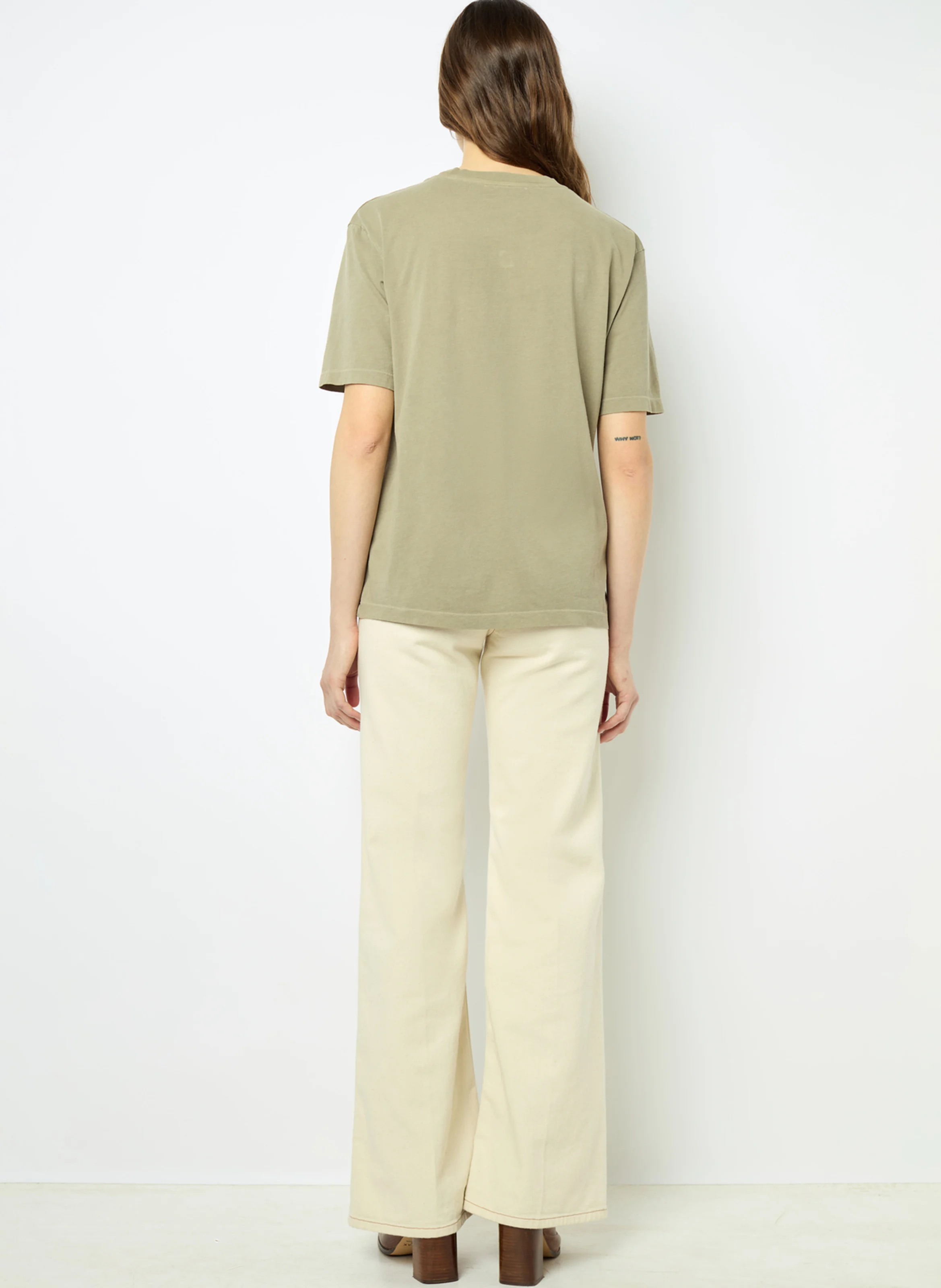 AZEMIA - Tee-shirt col rond droit en coton | Vert