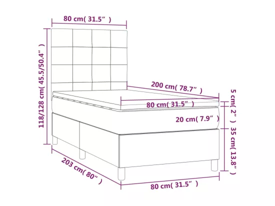 Sommier tapissier avec matelas et LED Crème 80x200cm Tissu