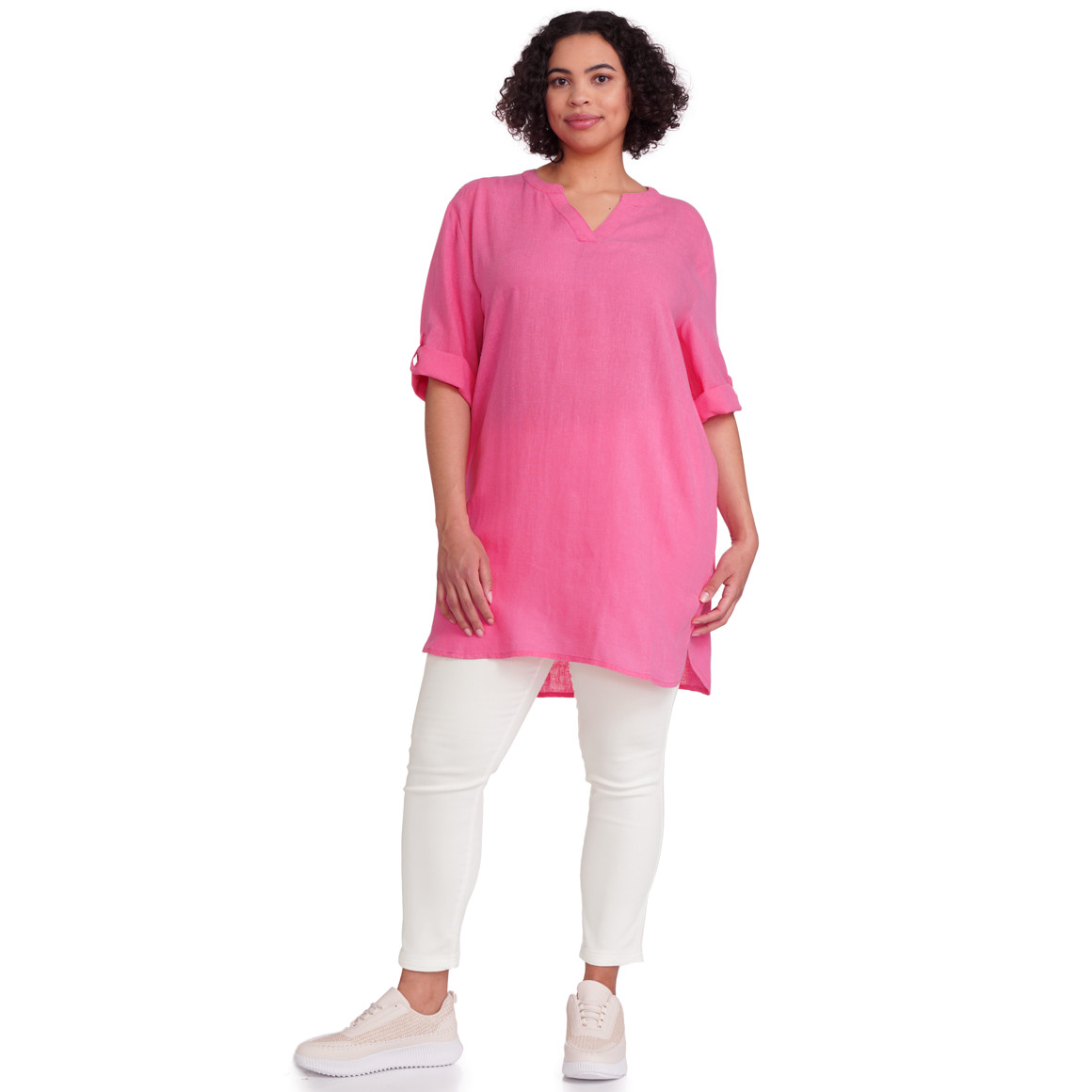 Damen Longbluse mit Leinen-Anteil pink
