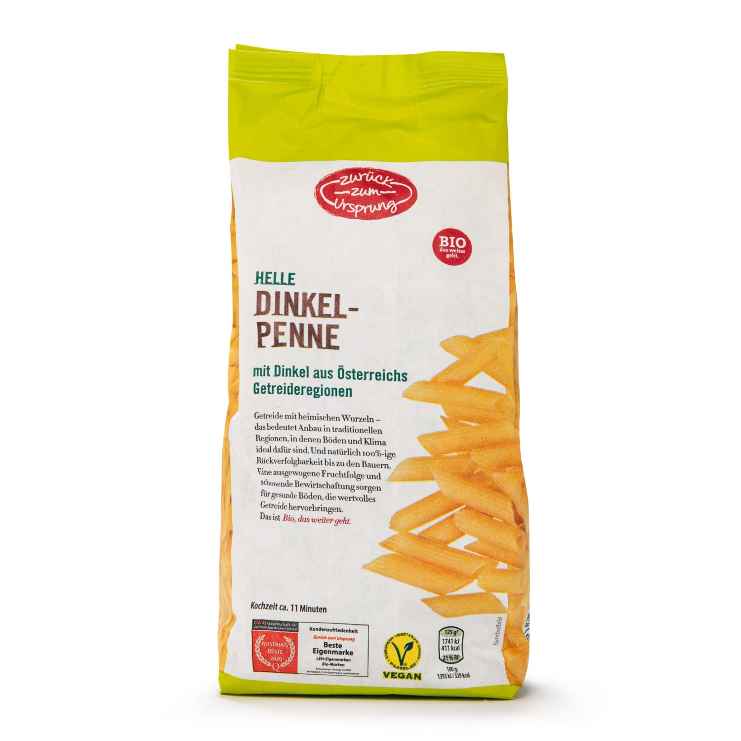 ZURÜCK ZUM URSPRUNG BIO-Dinkelteigwaren ohne Ei, Penne 500 g