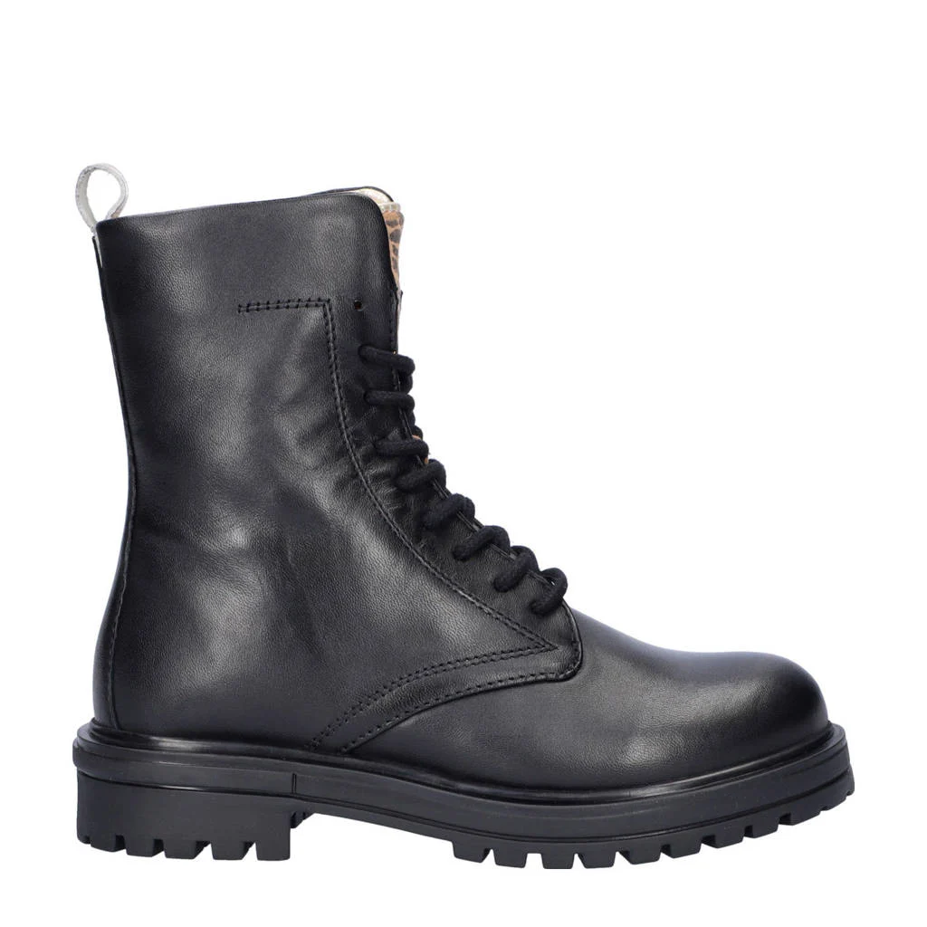 Nelson Kids leren veterboots zwart