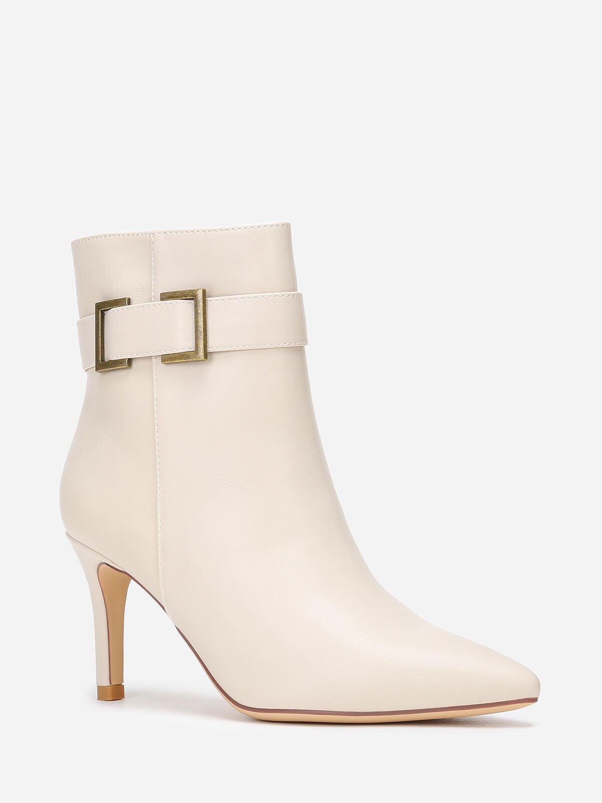 Bottines pointues à boucle métallique- Beige