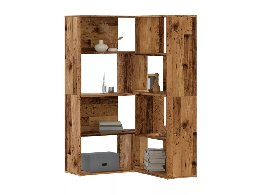Bibliothèque d'angle à 4 niveaux vieux bois bois d'ingénierie