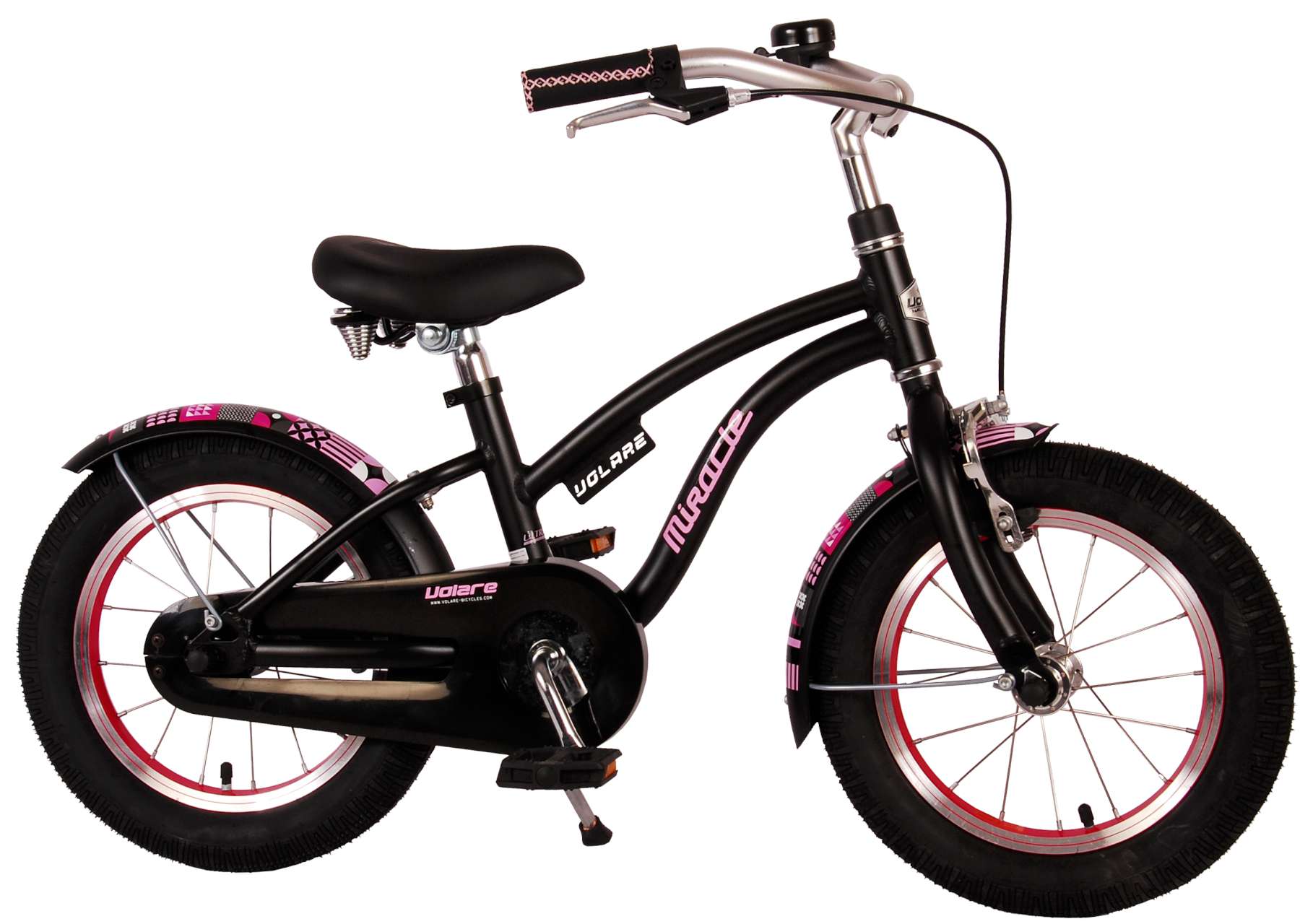 TPFSports Miracle Cruiser Kinderfahrrad - Mädchen - 14 Zoll - Rücktritt + Handbremse - Mattschwarz