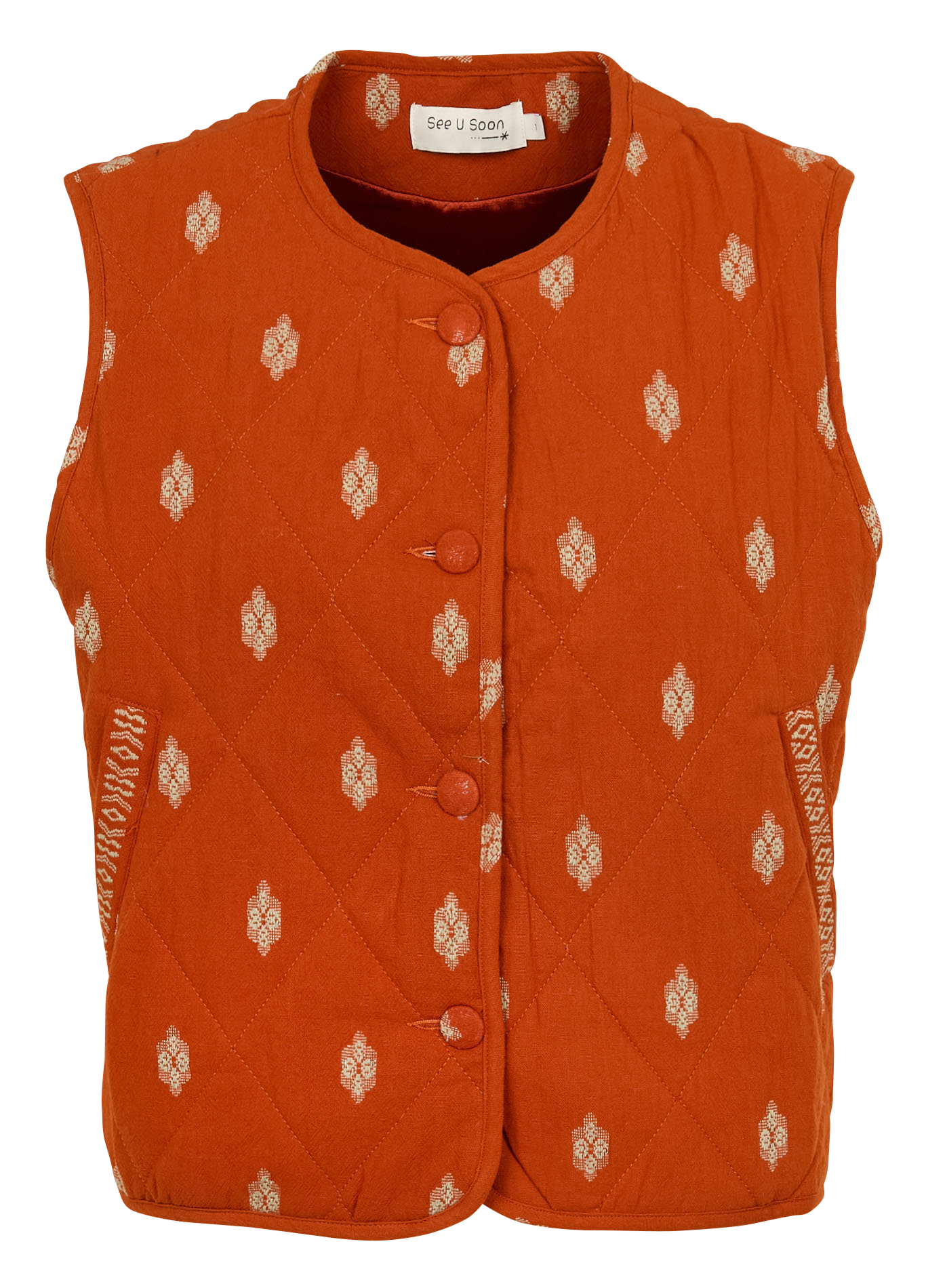 Gilet col rond en coton | Orange