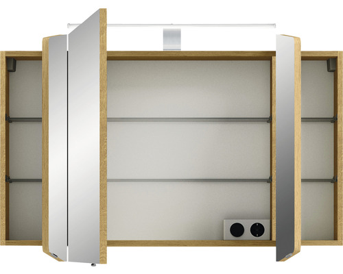 Cassca Sprint spiegelkast 100 x 17 x 67 cm, Riviera eiken, 3-deurs, LED, IP20