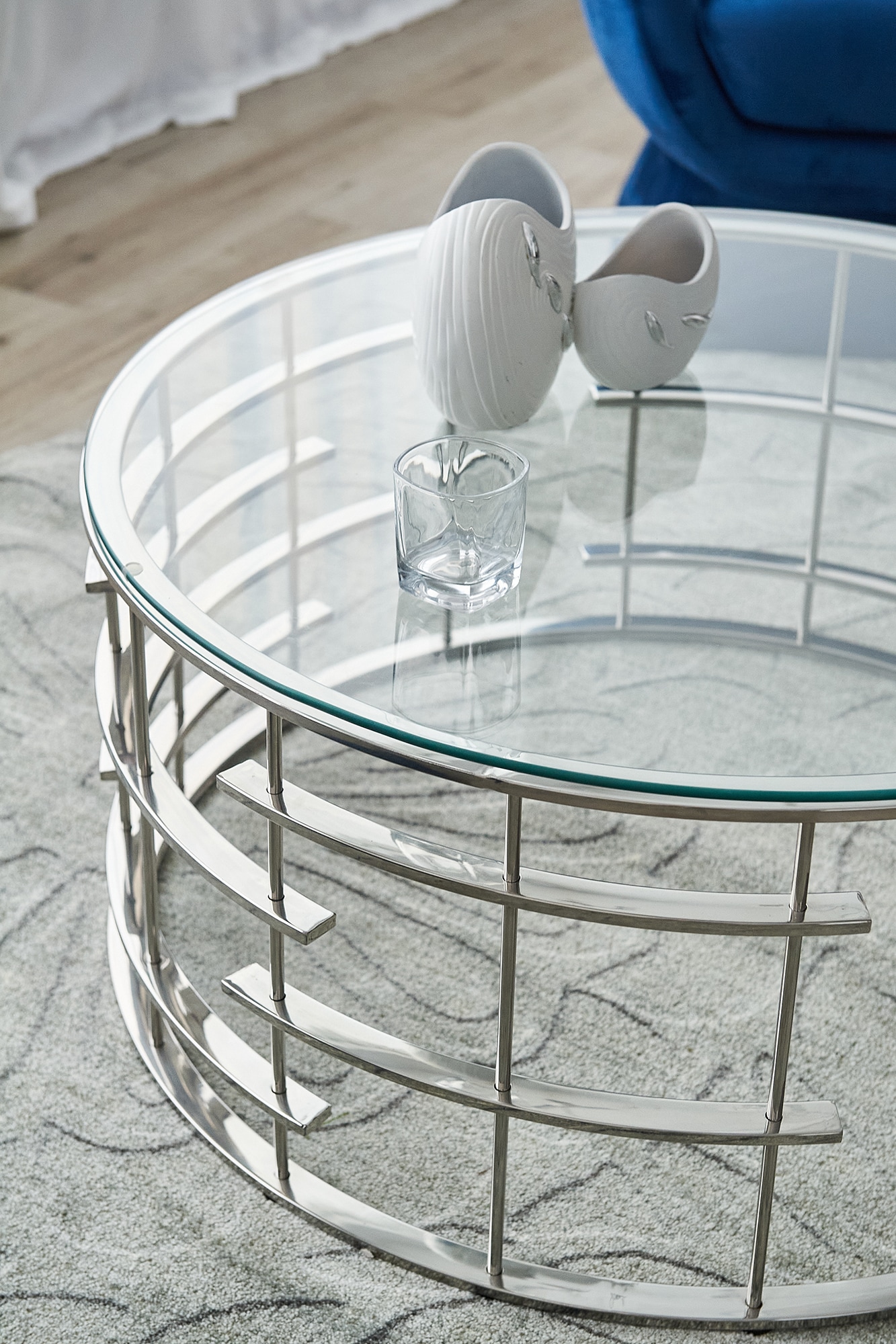 Couchtisch Ø 80 cm silber Glastisch Beistelltisch Sofatisch Wohnzimmertisch