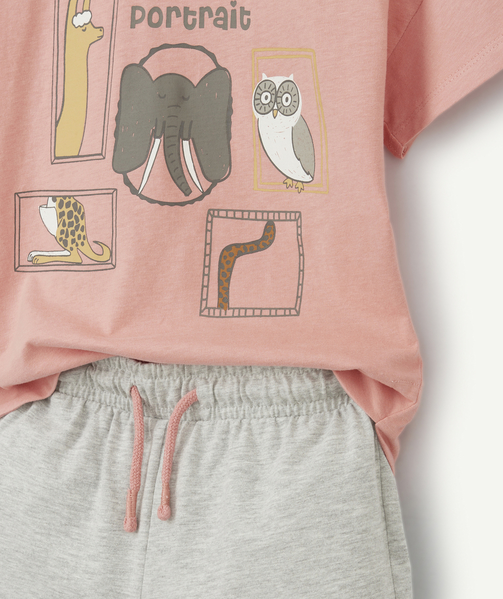 PYJAMA FILLE EN COTON BIO ROSE ET GRIS FAMILY PORTRAIT