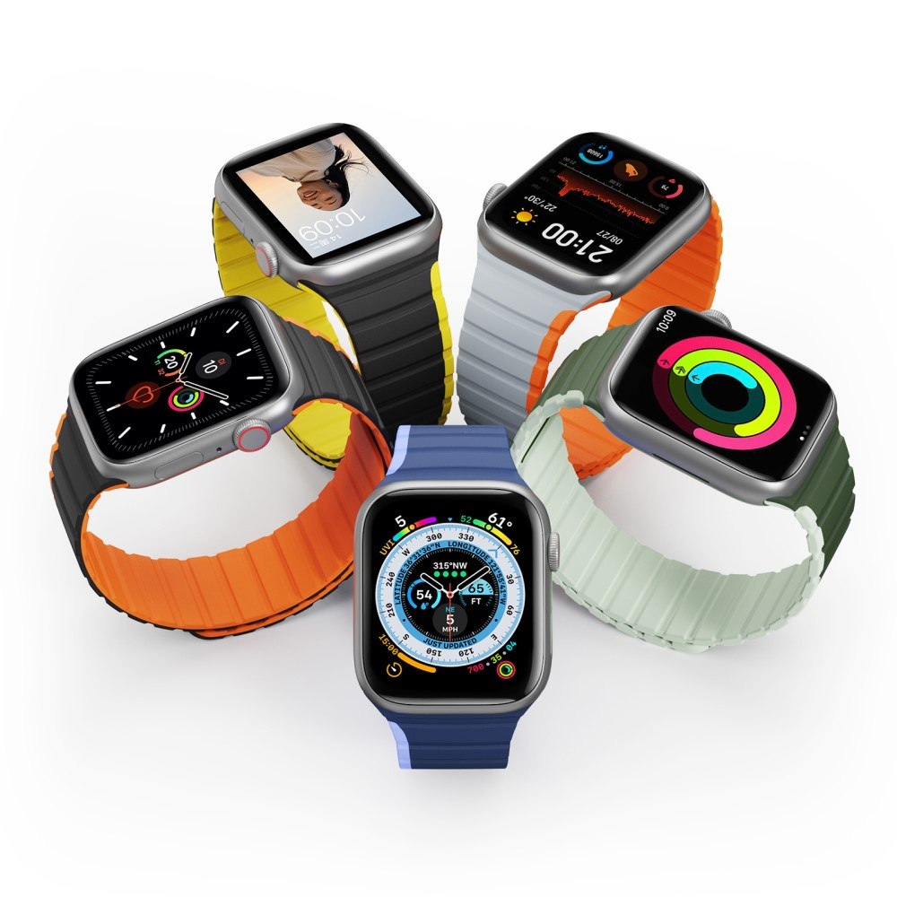 Apple Watch (42/41/40/38 mm) Silikon Armband mit Magnet-Verschluss (Gelenkumfang: 170-220mm) - Schwarz / Orange