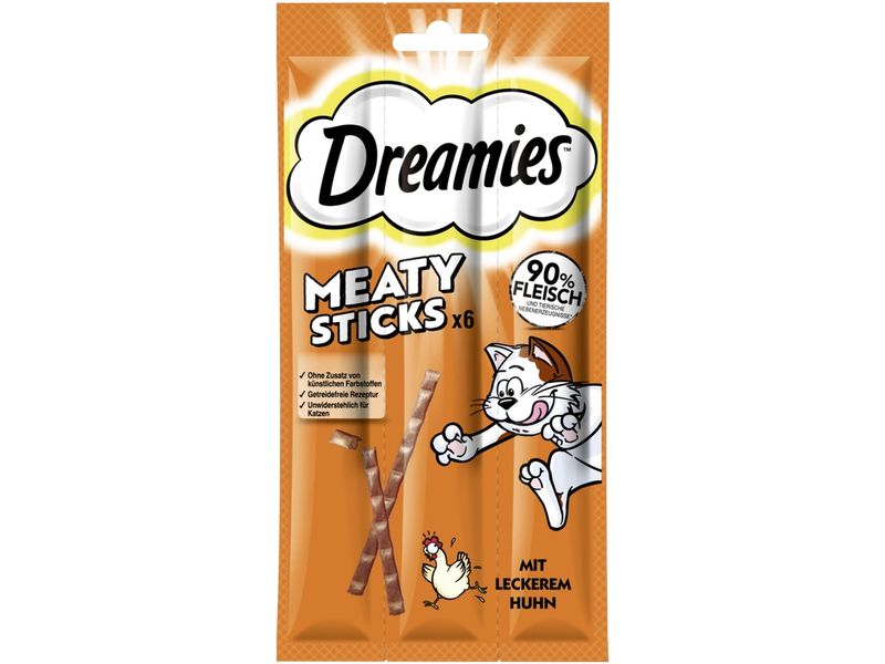Dreamies Katzen-Snack Meaty Sticks Huhn 6 x 5 g Leckere Fleischstangen mit Huhn