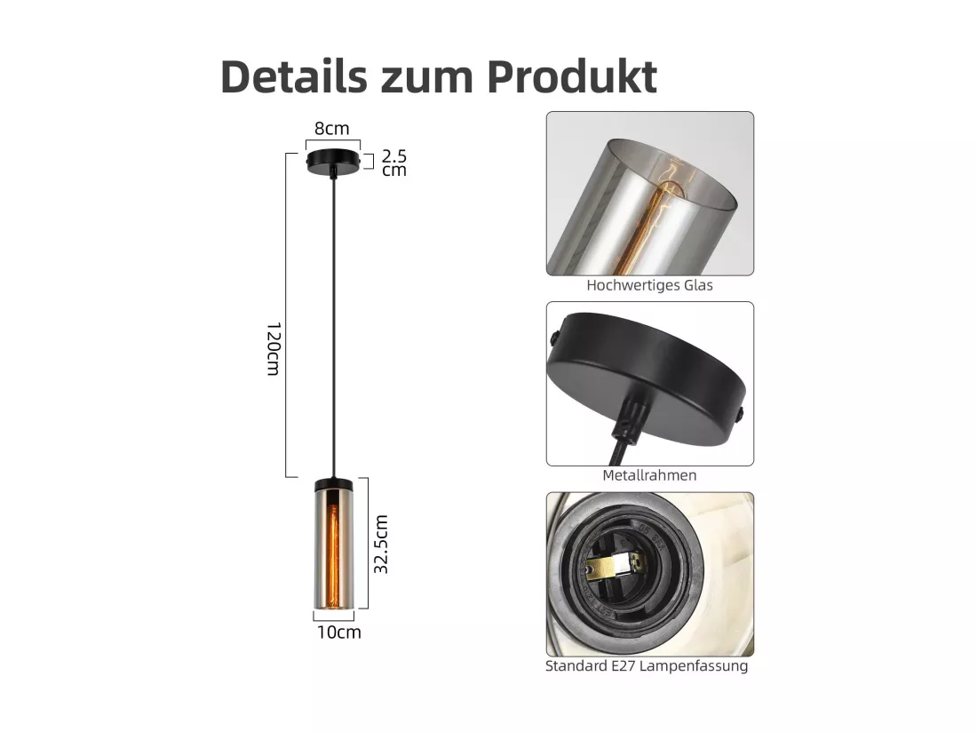 Lampe à Suspension Pour Table à Manger En Verre Noir Mat Rétro 1 Flamme E27
