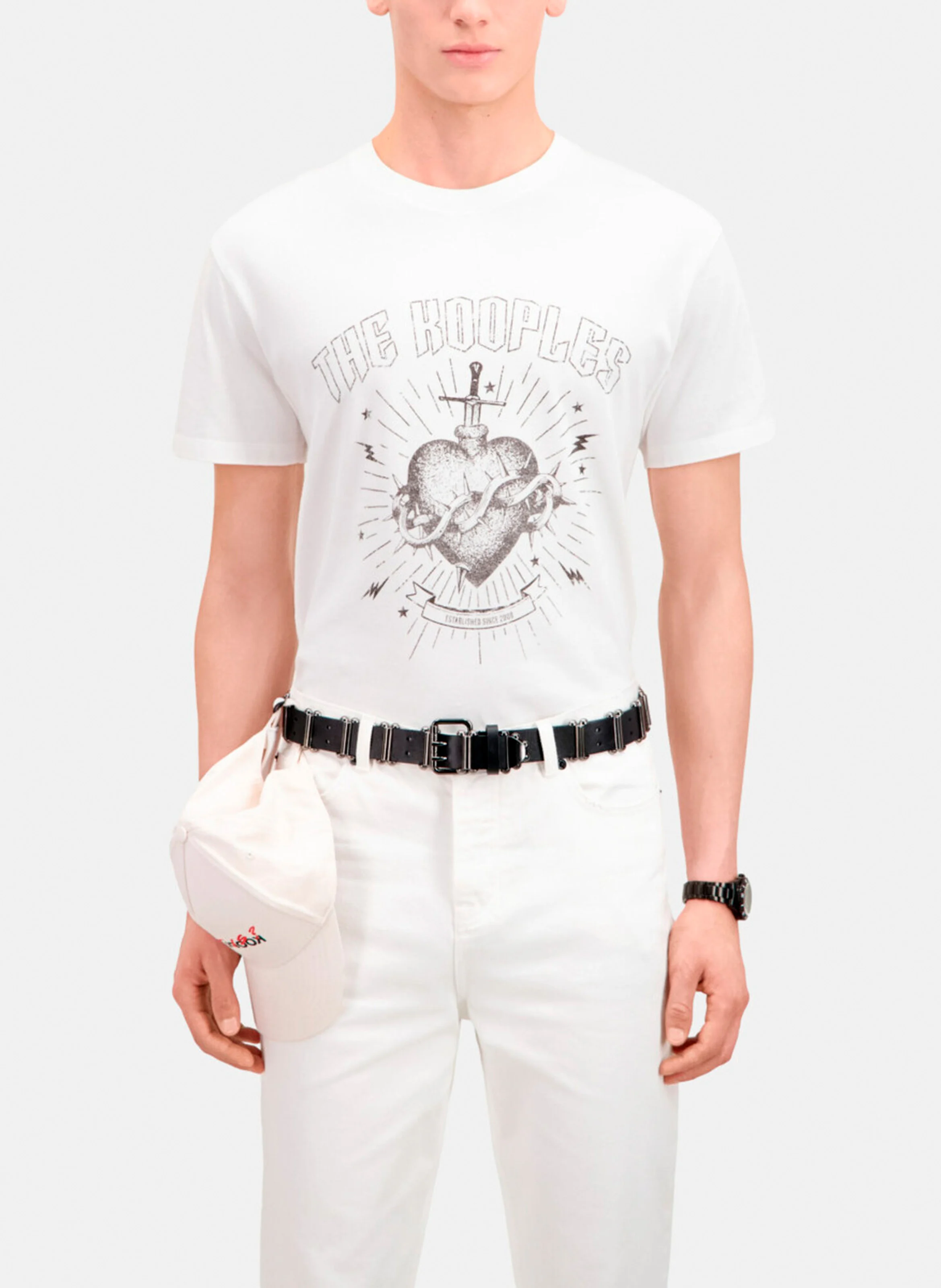 Tee-shirt droit col rond en coton sérigraphié | Blanc