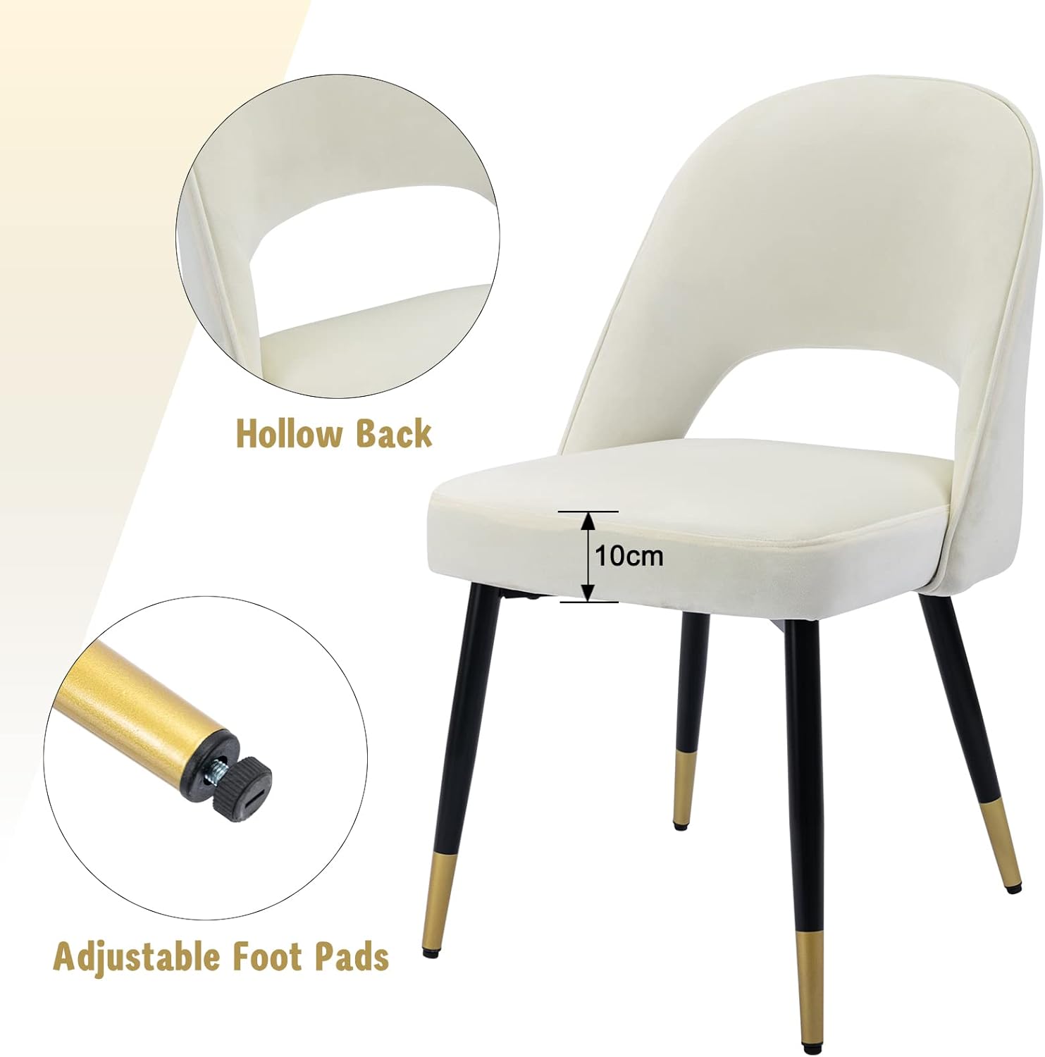 chairus 2er Set Esszimmerstühlen aus Samt für Küche Wohnzimmer Modern Armloser Bürostuhl Polsterstuhl Seitenstühle Hohler Rückenmit Metallbeinen (Beige-2)