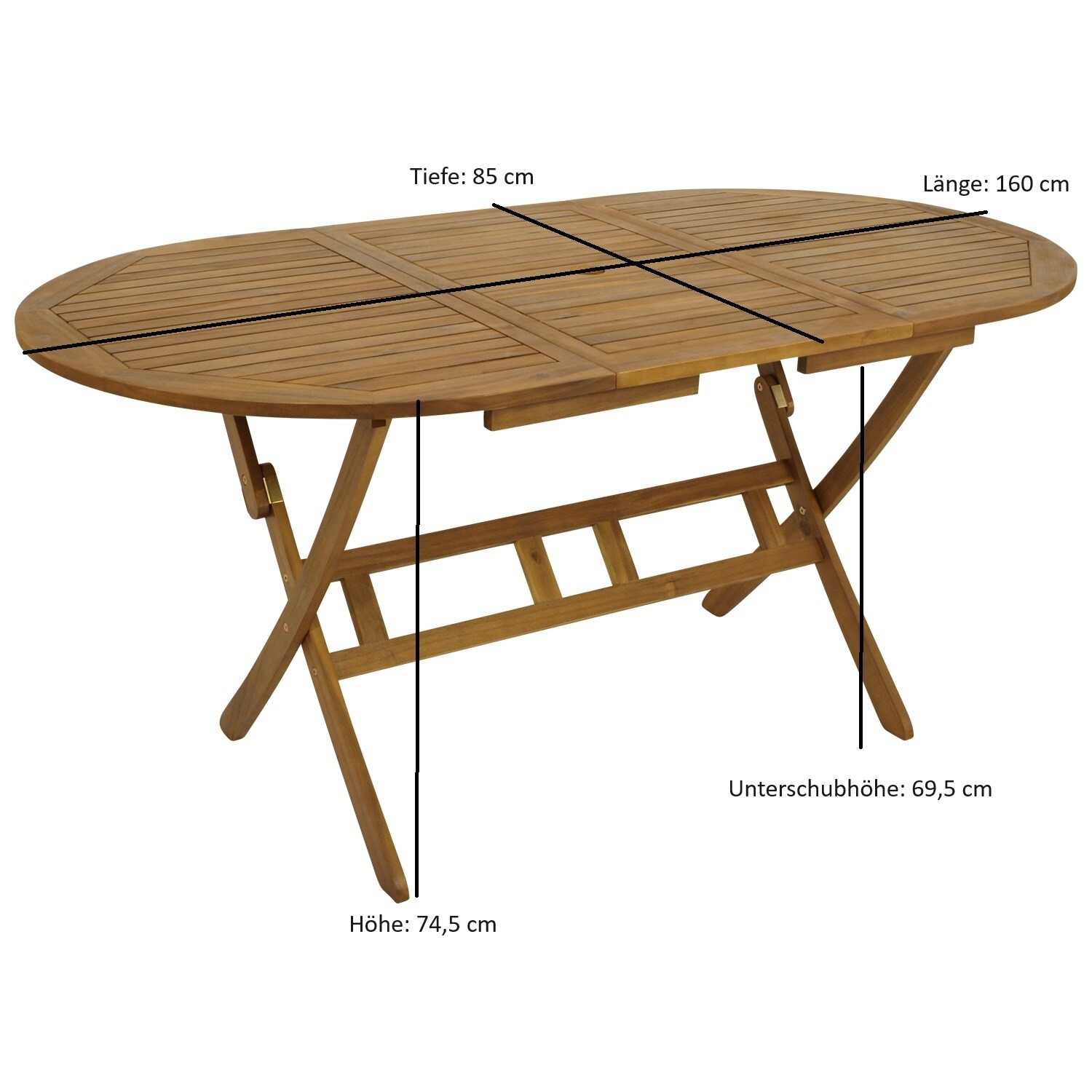 DEGAMO Klapptisch BENITA 85x160cm oval, Akazie geölt
