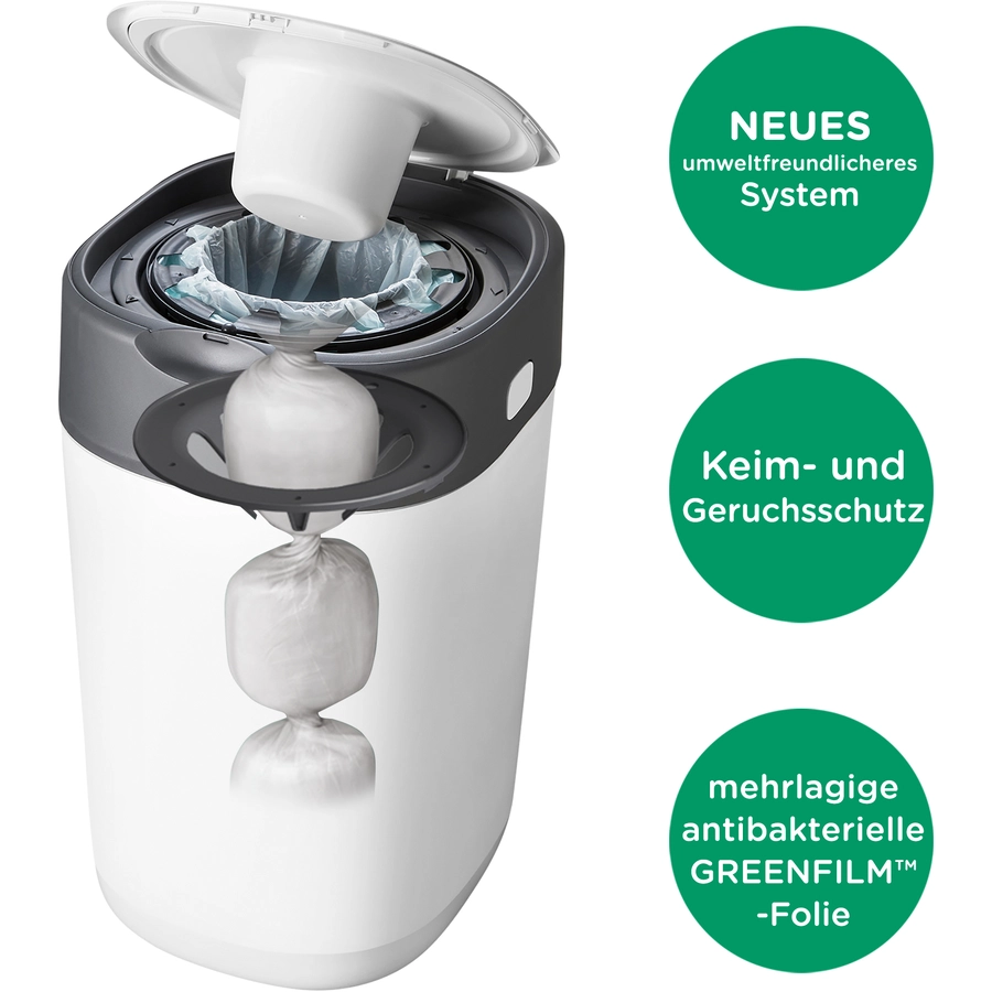 Tommee Tippee Twist & Click Advanced  Windeleimer, inkl. einer Kassette mit nachhaltig gewonnenem, antibakteriellem Greenfilm in weiß