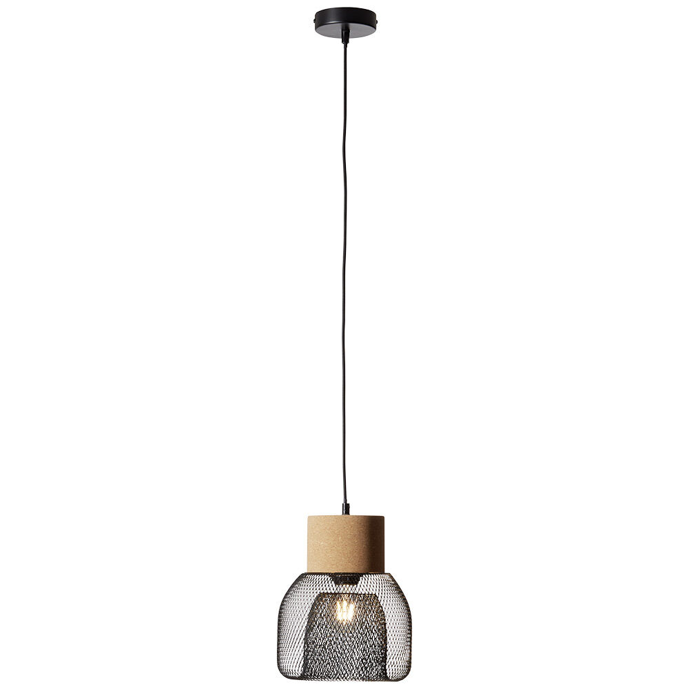 Suspension grillagé métal noir liège Flaka Brilliant 230V - Ø22xH115cm