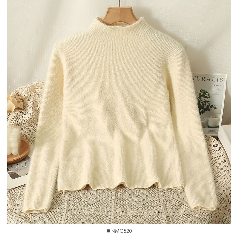Lemongrass - Geborstelde top met hoge hals en harige breisels in 5 kleuren
