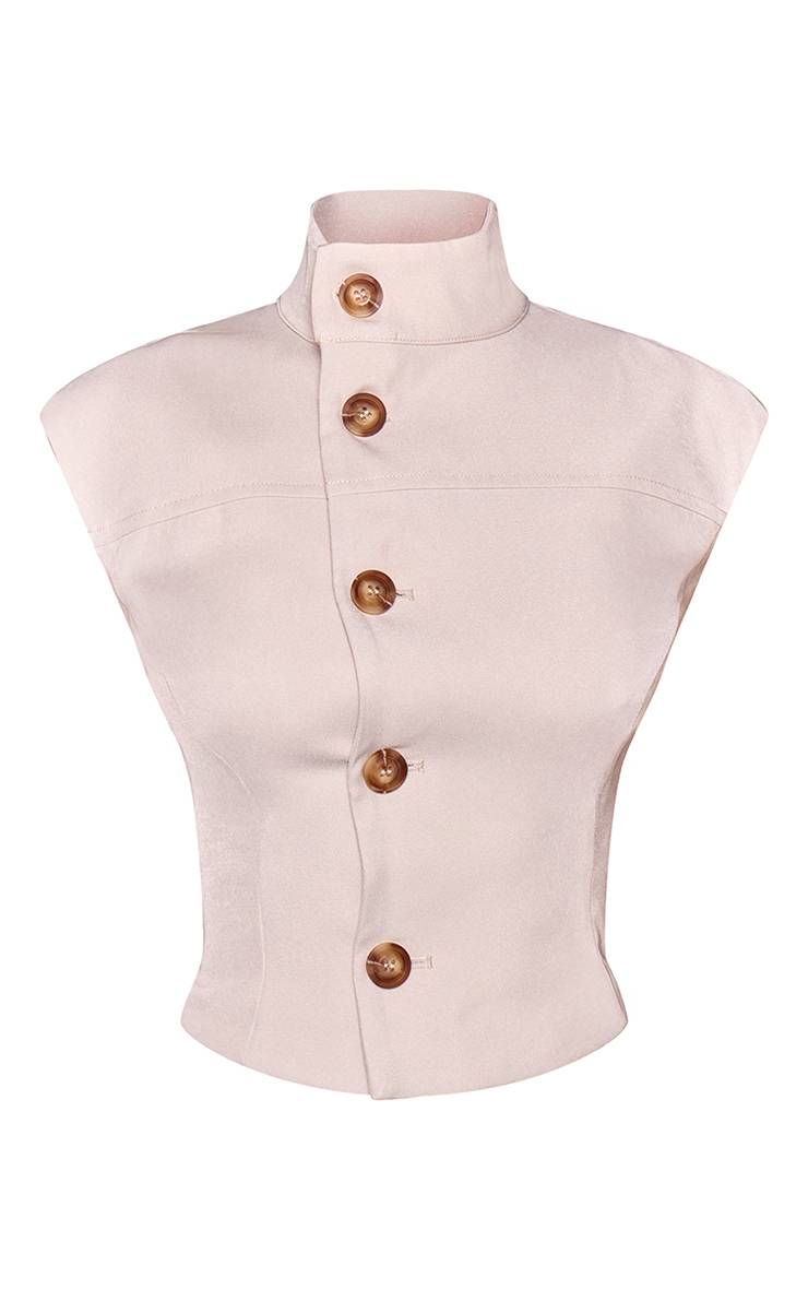 Gris Pierre Haut Sans Manches Petite À Col Montant Et Boutonnage Asymétrique
