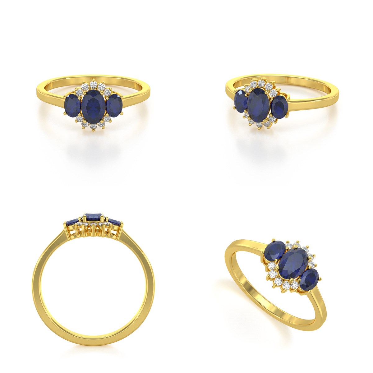 Bague ADEN Or 585 Jaune Saphir et diamants 1.358grs