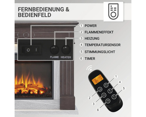 Elektrische haard Balderia Leandros donker eiken 2000 watt incl. afstandsbediening
