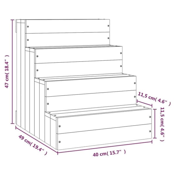 vidaXL Kjæledyrstrapp hvit 40x49x47 cm heltre furu