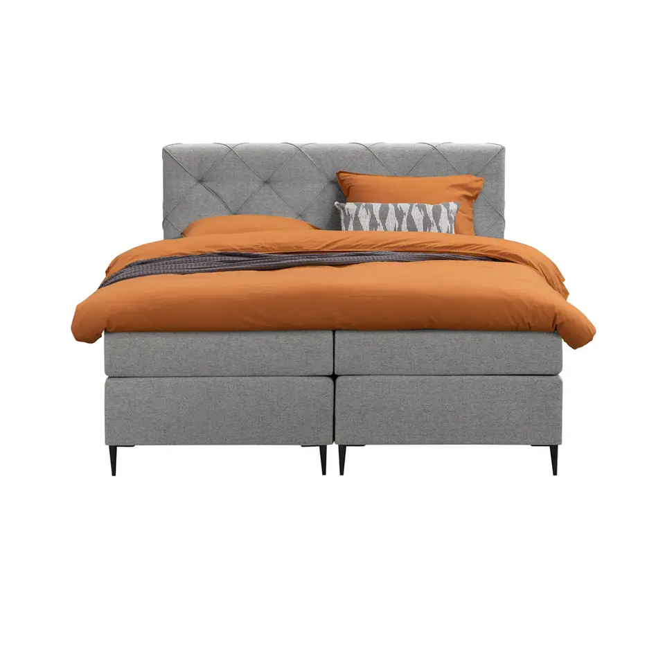 Boxspring Liv geruit - lichtgrijs - 160x200 cm - slanke poot