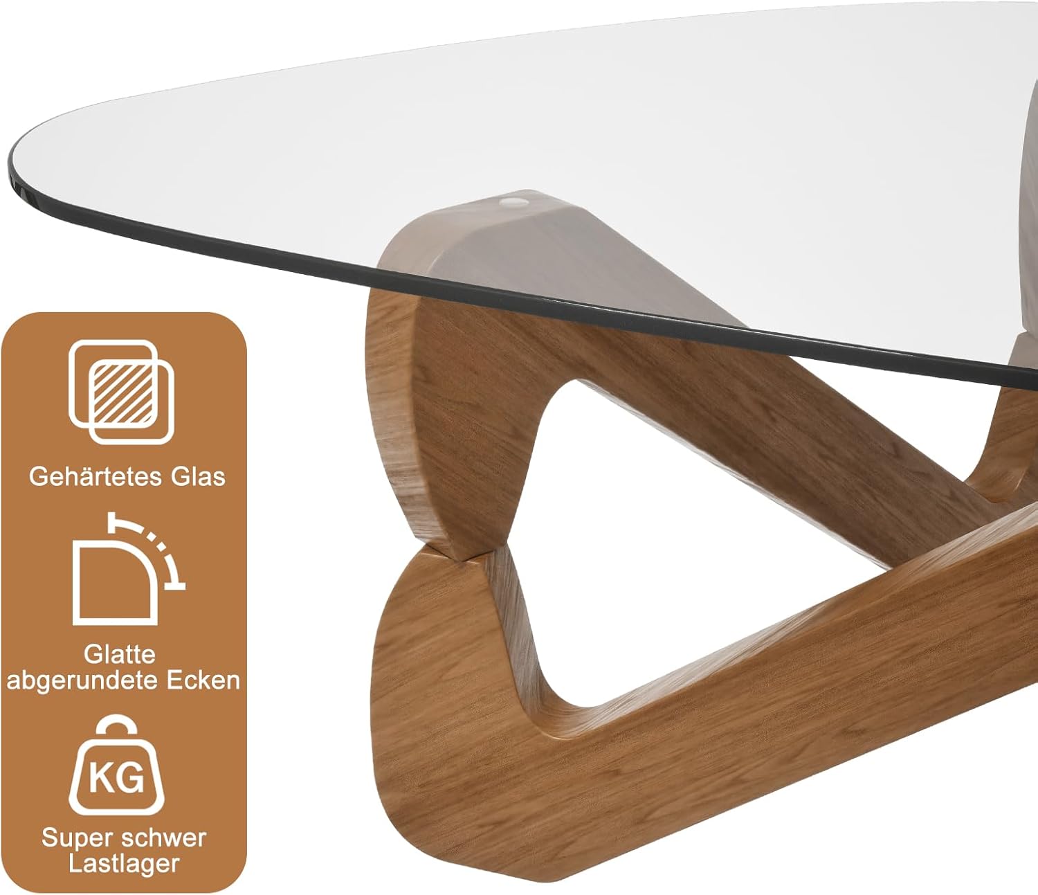 TWSOUL Dreieckiger Couchtisch aus Glas, Modern Wohnzimmertisch, Durchsichtig Couchtisch mit Holz Base, Ausgefallene Kaffeetisch für Wohnzimmer (Transparent)