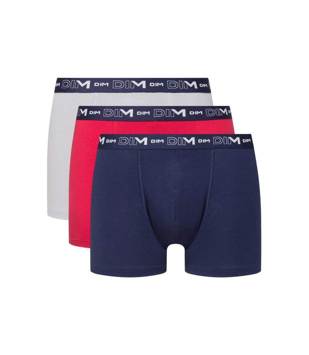 DIM Lot de 3 Boxers Homme Coton STRETCH Bleu Denim Rouge Topaze Acier