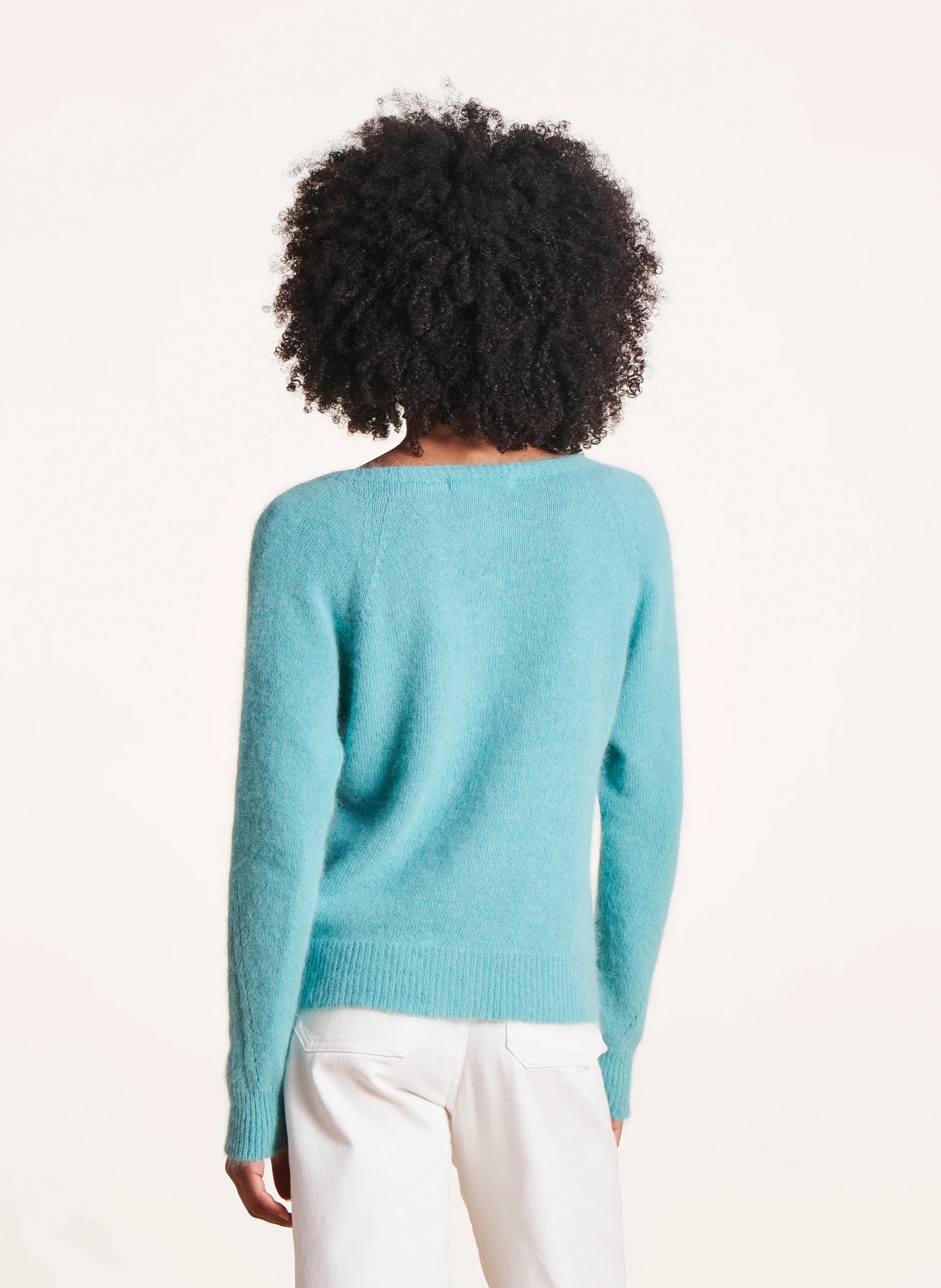 Gilet col rond en angora mélangé | Vert