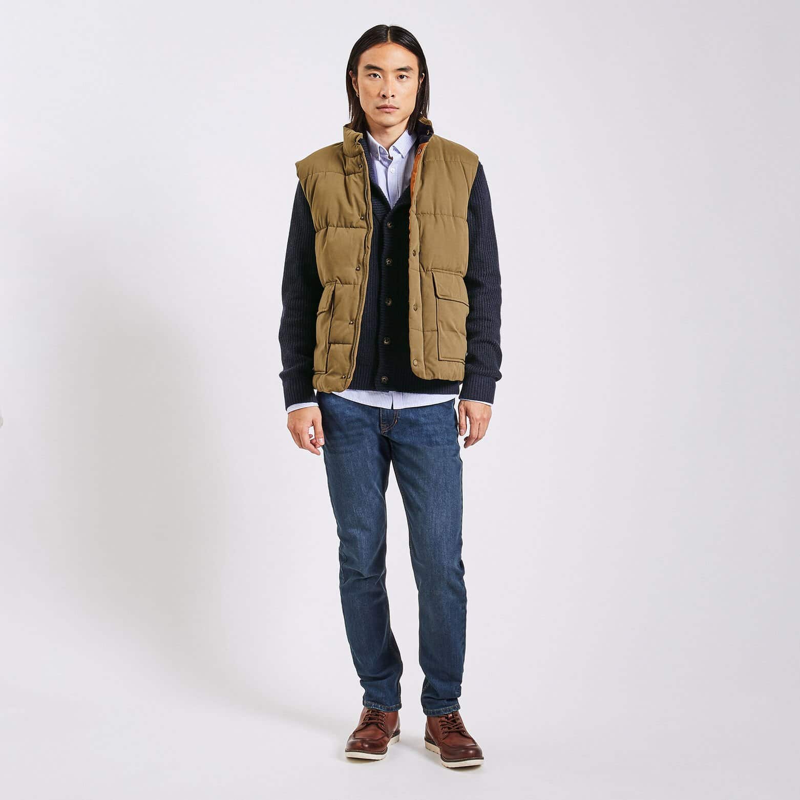 Gilet à col châle boutonné Bleu foncé