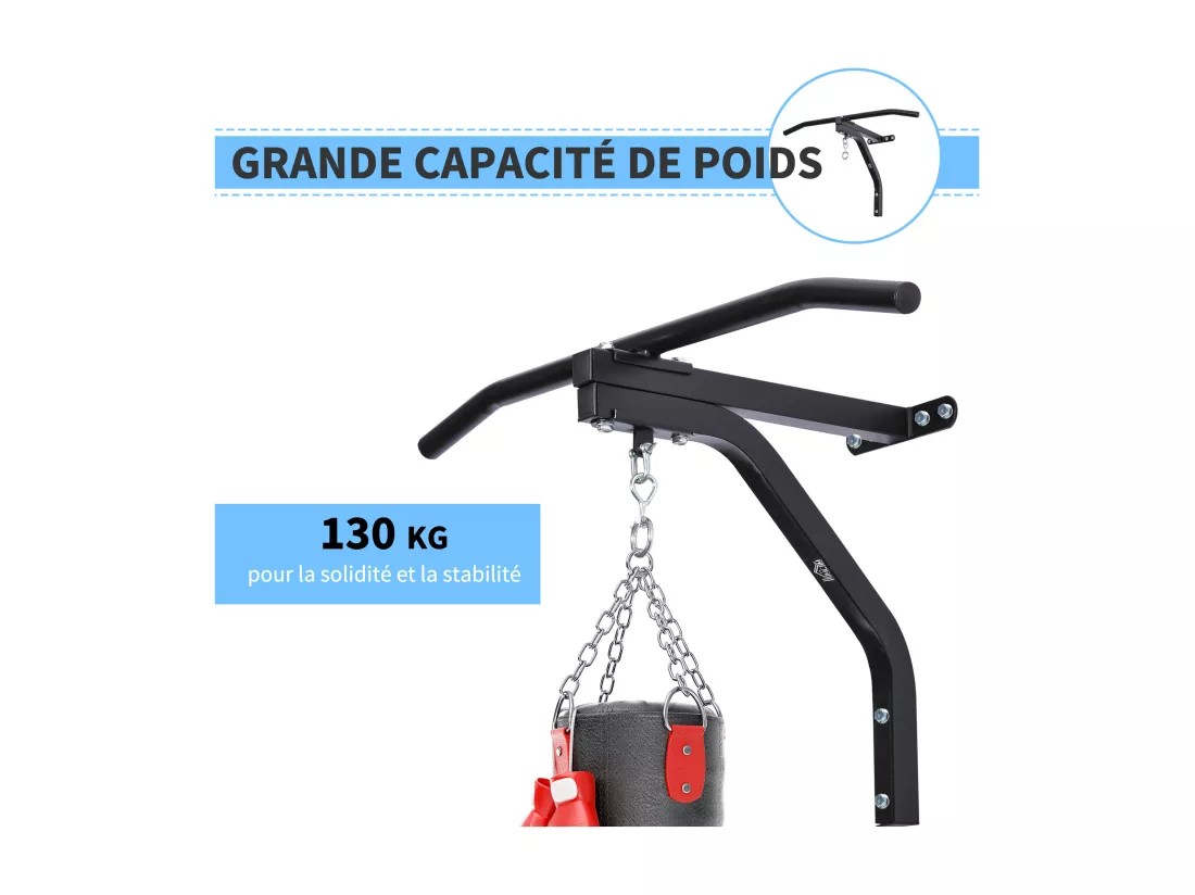 Support sac de boxe fixation sac de frappe barre de traction intégrée charge max. 130 Kg acier noir