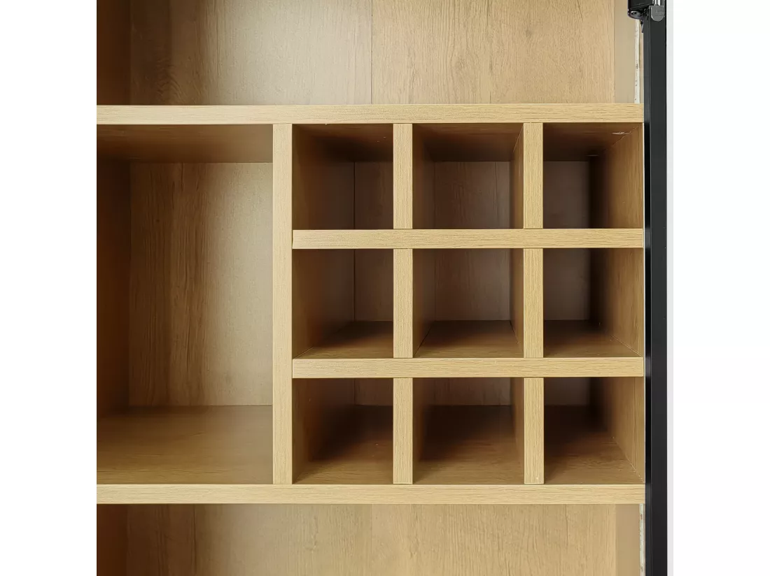 Vitrine H 160cm avec LED - 2 portes avec compartiments - Naturel