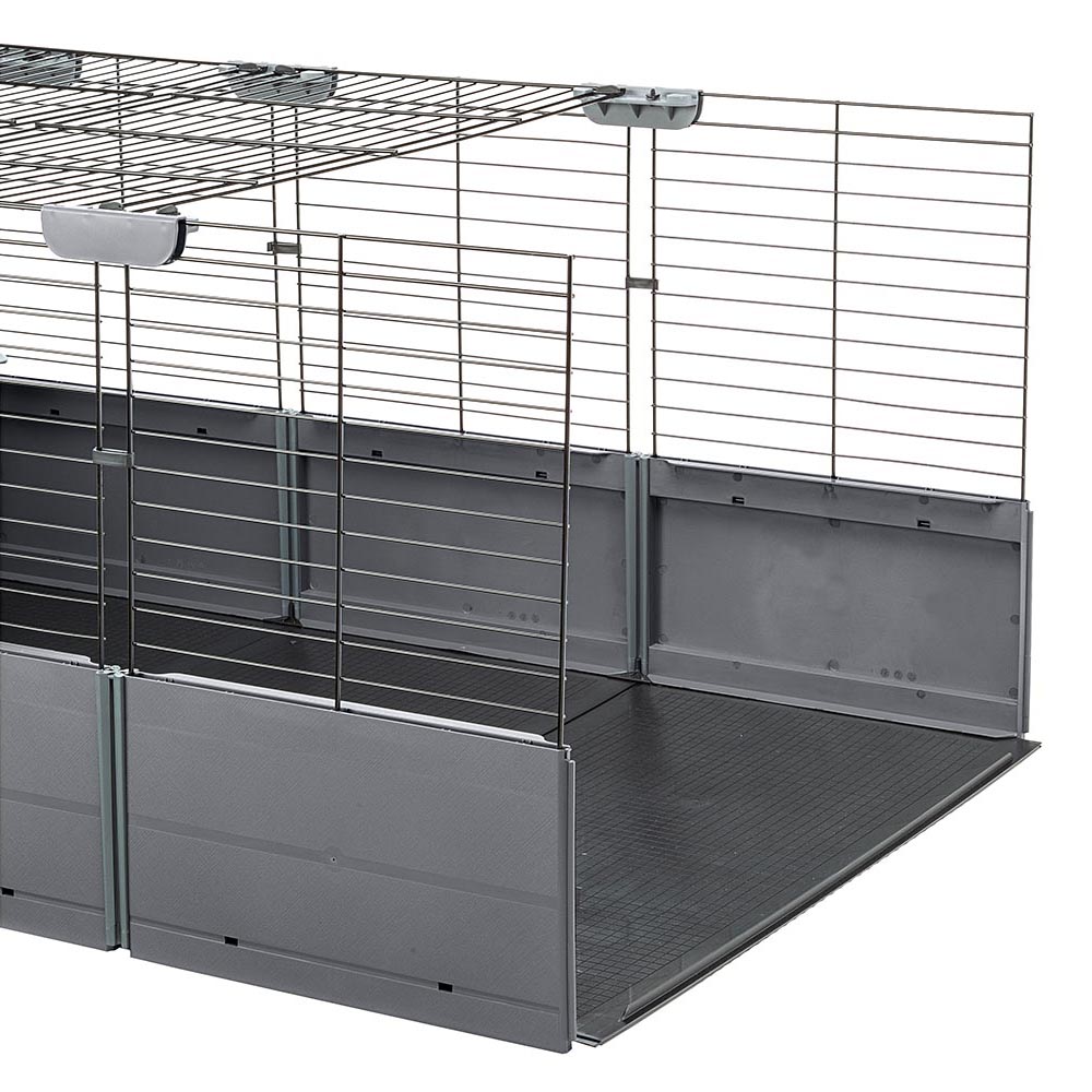 Cage modulable pour lapins et cochons d'inde multipla, en grillage métallique et plastique recyclé, avec accessoires