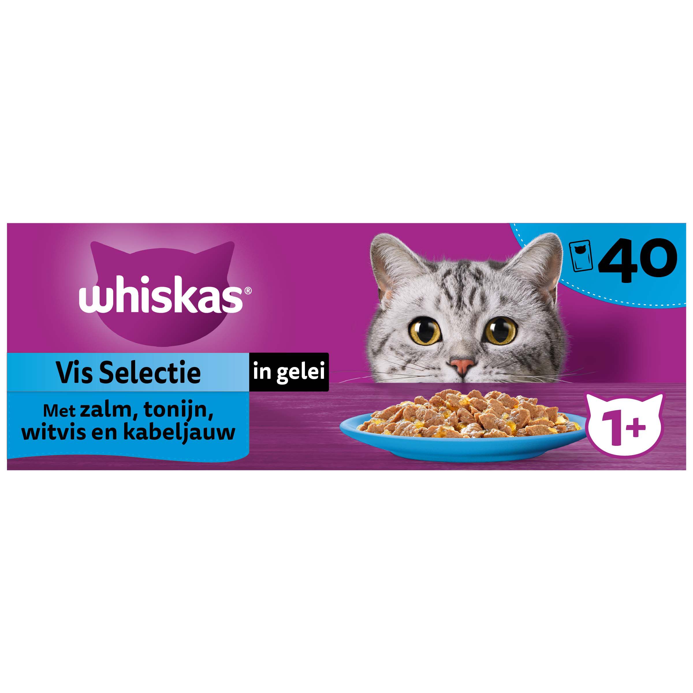 Whiskas  1  Vis Selectie in gelei - Kattenvoer - 40x85 gram - 3400 Gram - gelei