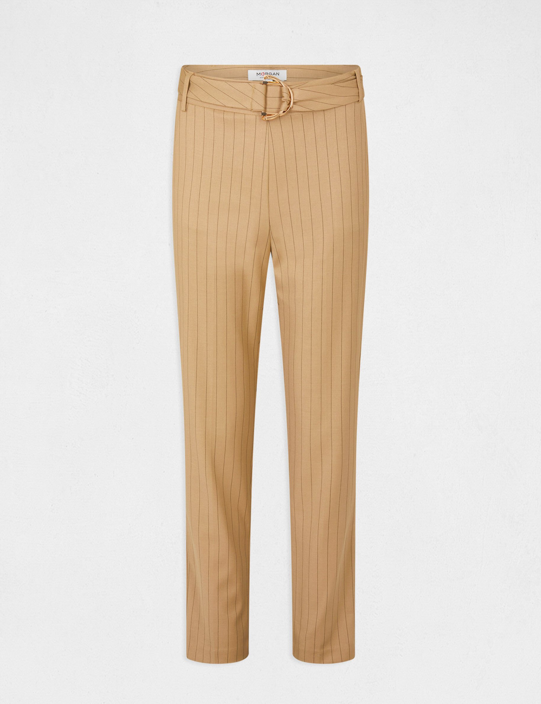 Pantalon cigarette 7/8ème à rayures beige femme - beige