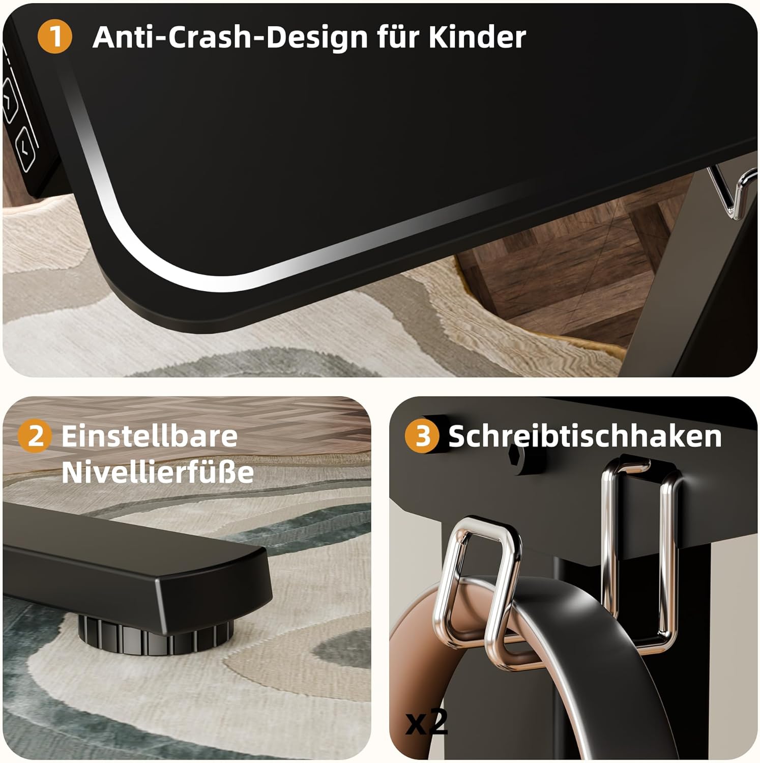 ERGOMAKER Elektrisch Höhenverstellbarer Schreibtisch 80×60 cm – Kleiner Stehschreibtisch mit 2-teiliger Tischplatte, Schreibtisch Höhenverstellbar für Home Office, Schwarz (Gestell + Tischplatte)