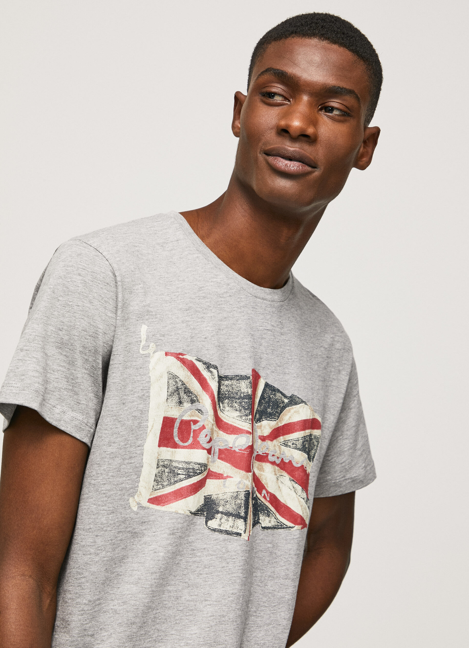 Camiseta de algodão com logotipo estampado - cinza mesclado