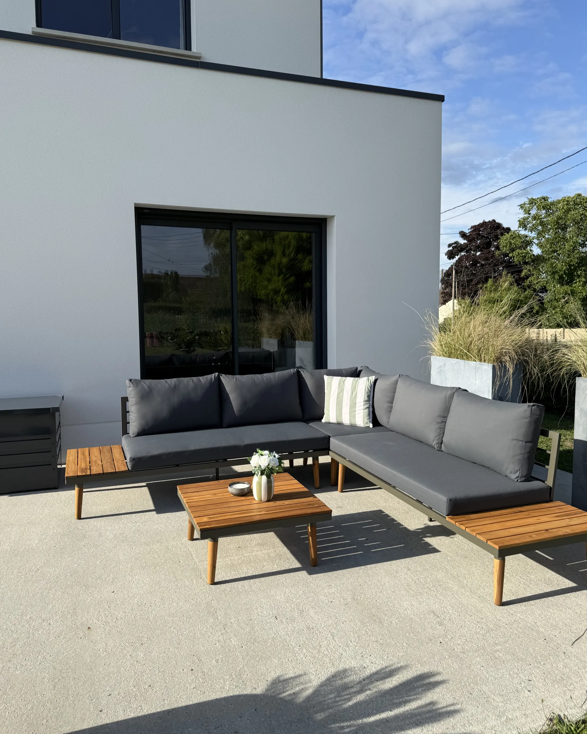 Tuin hoekloungeset met tafel 5-zits CORATO Acaciahout Grijs