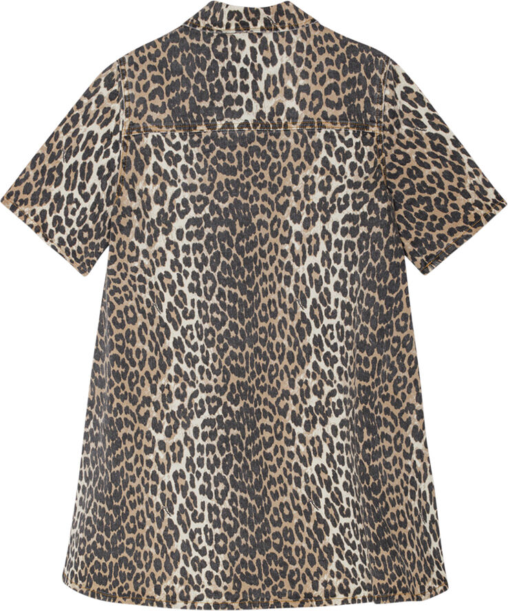 Ganni Print Denim Mini Dress Leopard